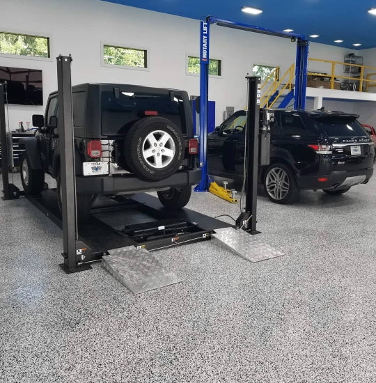 epoxy flake flooring mechanic workshop